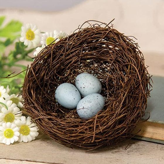 Vine Robin's Nest W/ Blue Eggs Bird Nest 4" Diameter-Craft Wholesalers-The Village Merchant