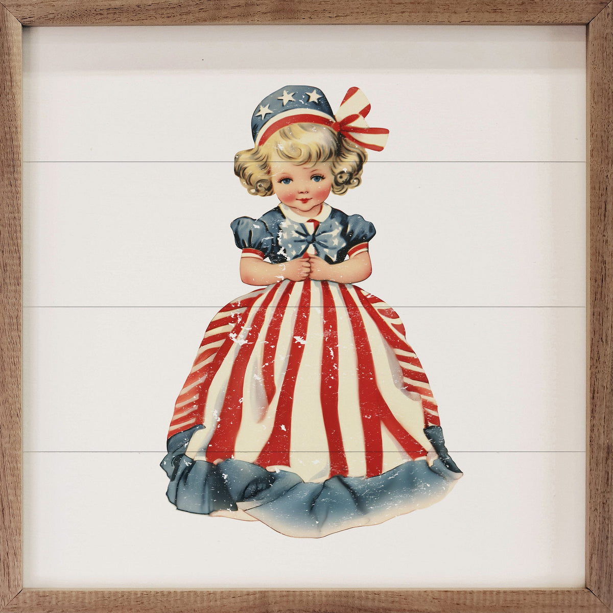 Kendrick Home Walnut Frames Sizes Vintage Americana Girl Printed and Framed Wall Sign