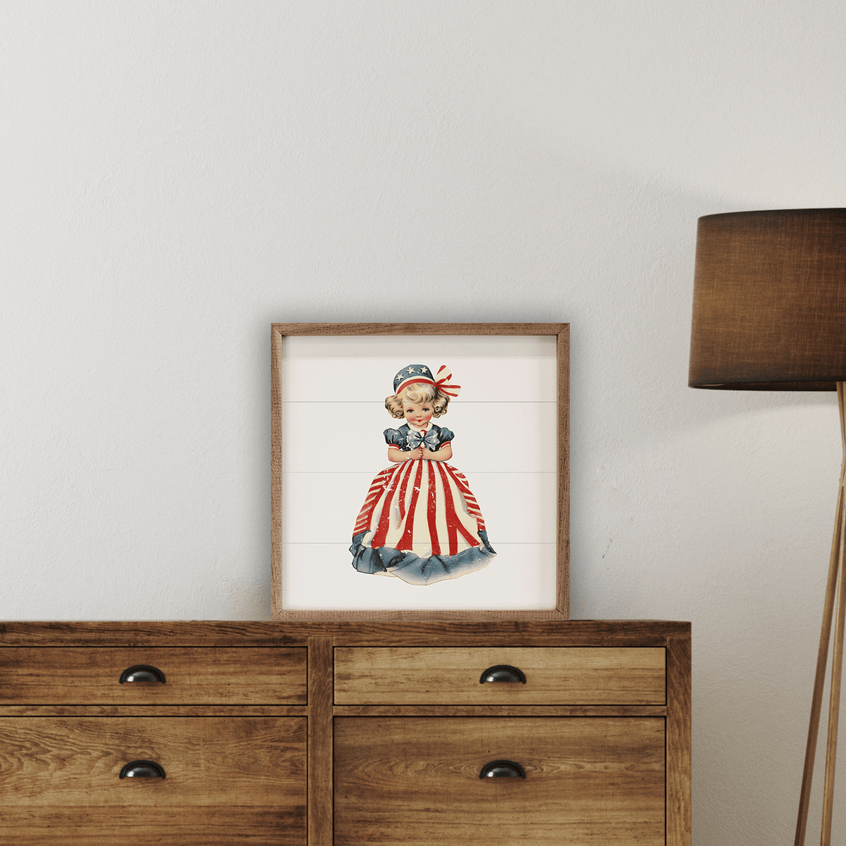 Kendrick Home Walnut Frames Vintage Americana Girl Printed and Framed Wall Sign
