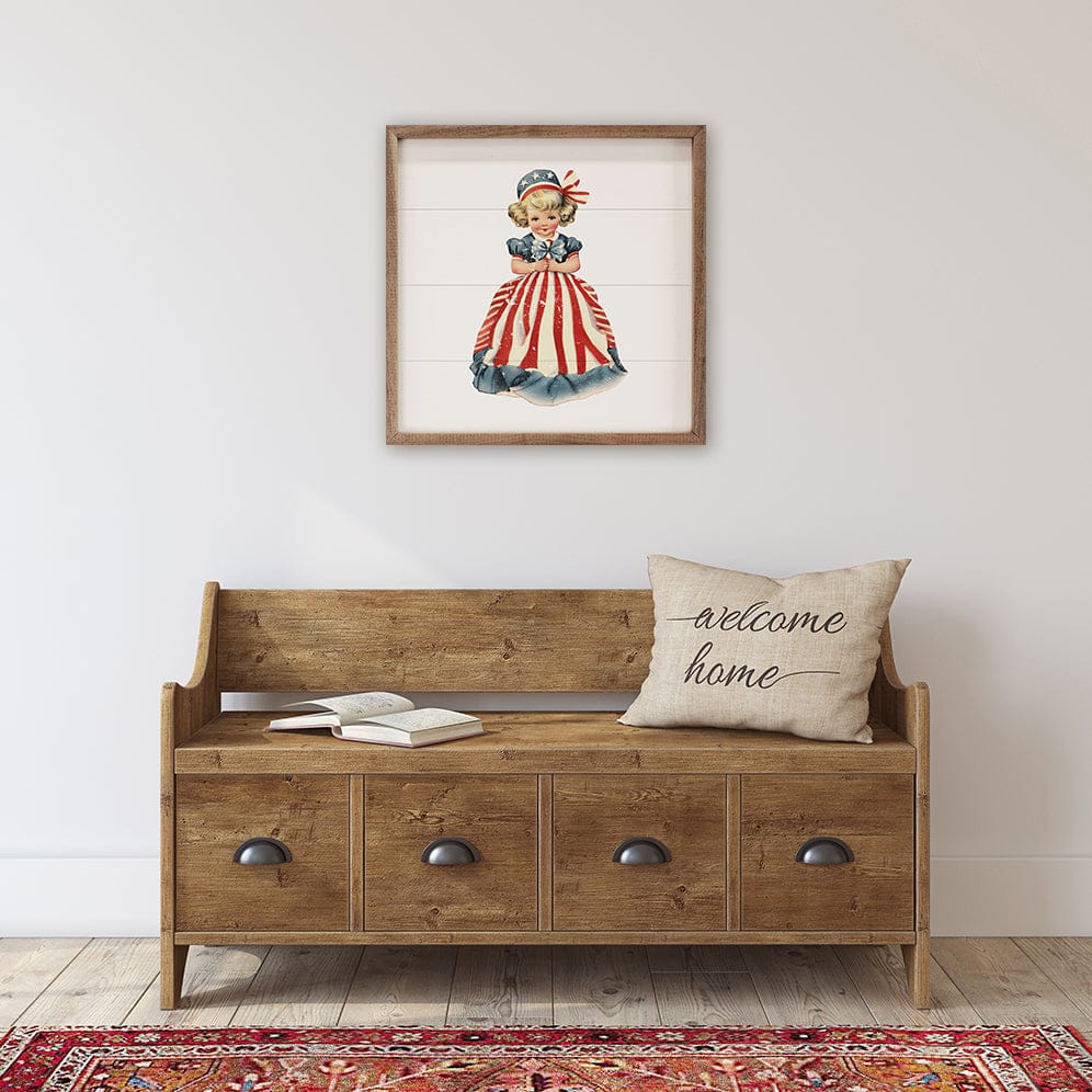 Kendrick Home Walnut Frames Vintage Americana Girl Printed and Framed Wall Sign