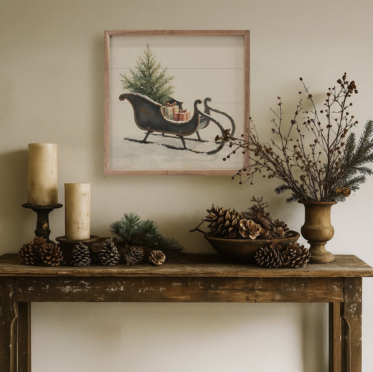 Kendrick Home Walnut Frames Vintage Black Sleigh Printed and Framed Wall Sign