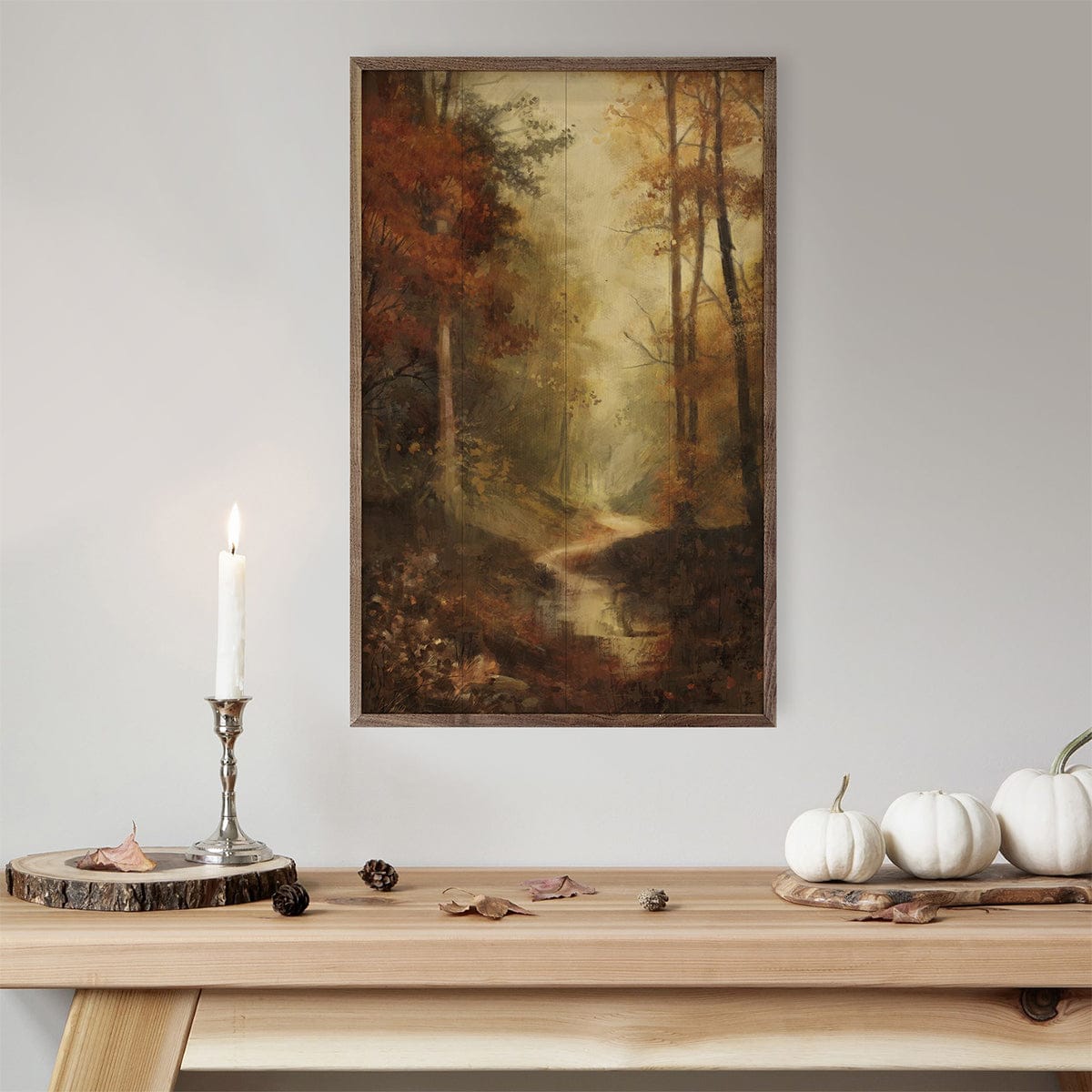 Kendrick Home Walnut Frames Vintage Fall Landscape 1 By Nina Blue Printed and Framed Wall Sign