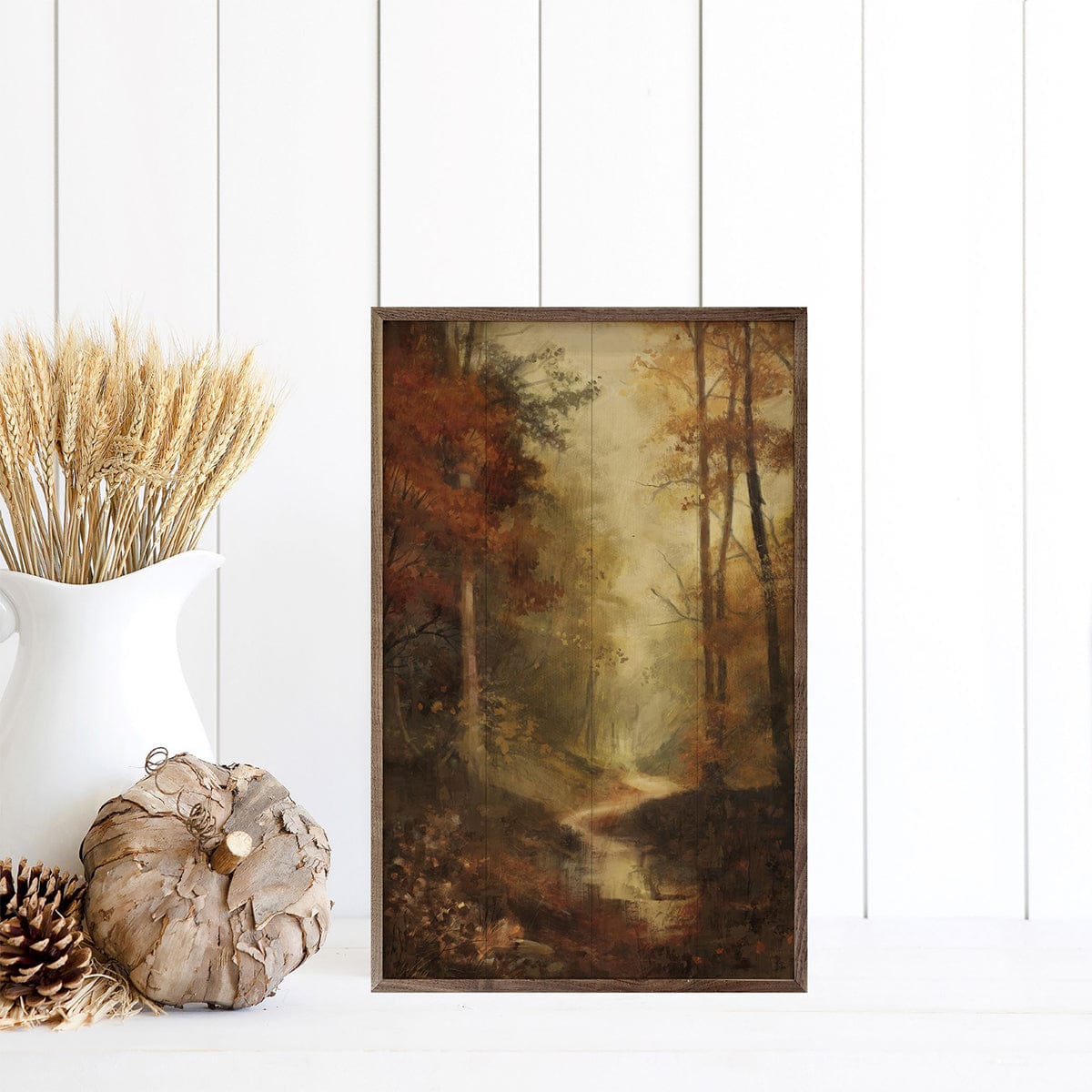 Kendrick Home Walnut Frames Vintage Fall Landscape 1 By Nina Blue Printed and Framed Wall Sign
