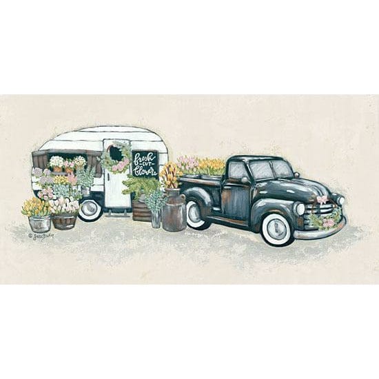 Vintage Flower Truck And Trailer By Sara Baker Art Print - 9 X 18-Penny Lane Publishing-The Village Merchant