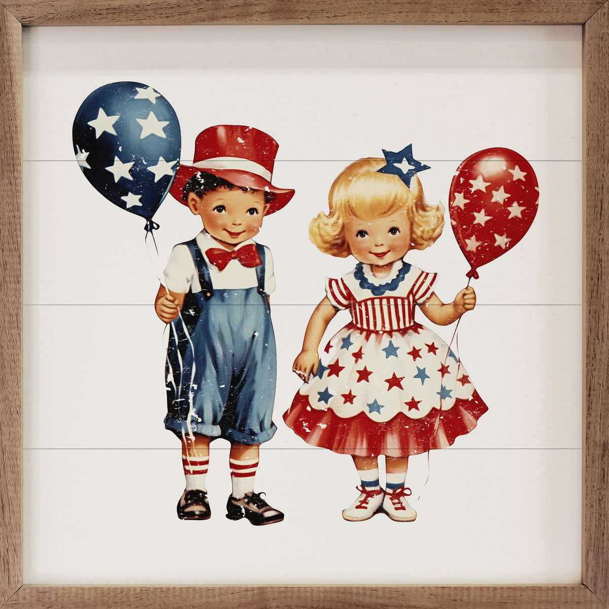 Kendrick Home Walnut Frames Sizes Vintage Fourth Of July Kids Printed and Framed Wall Sign