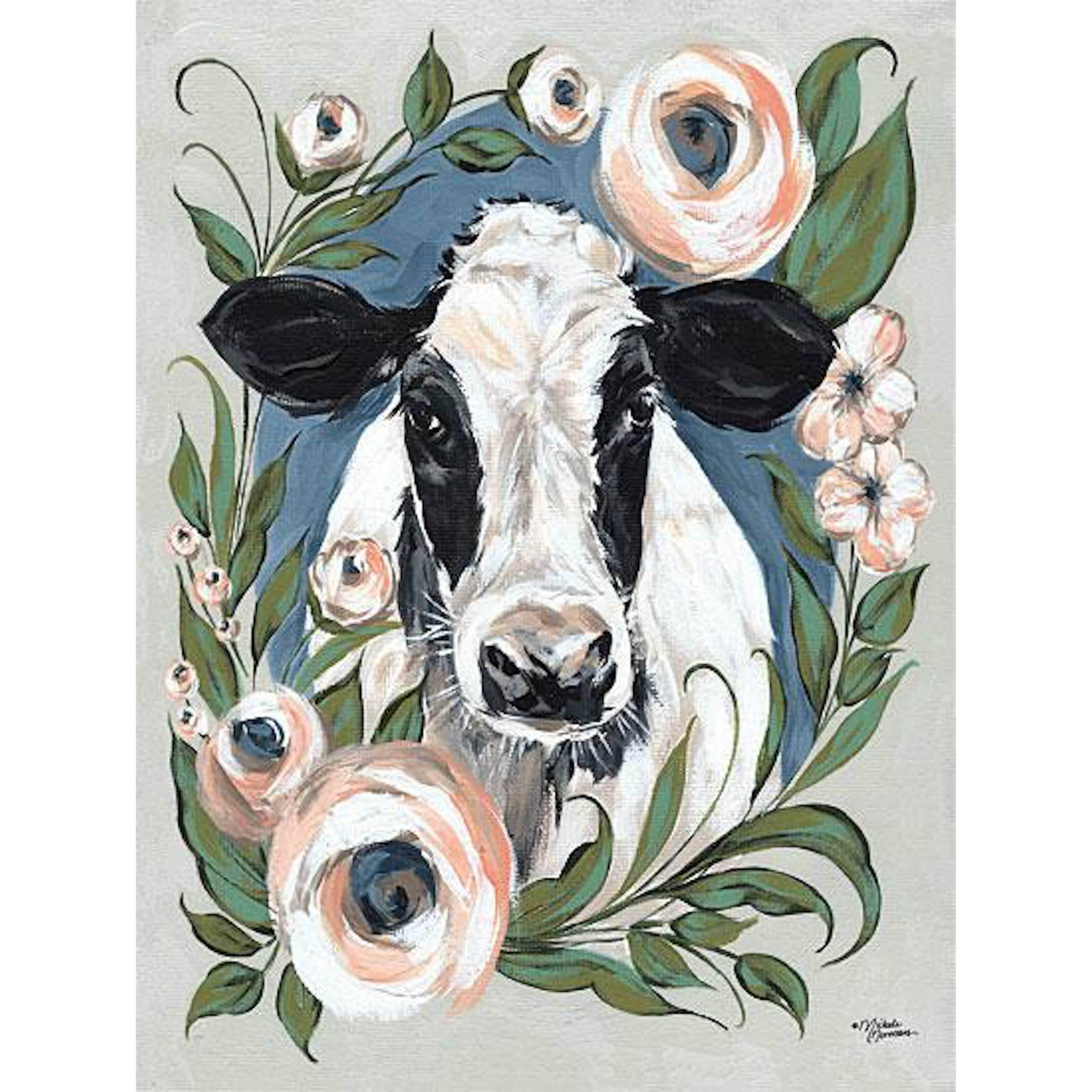 Vintage Frame Cow By Michele Norman Art Print 12 X 16