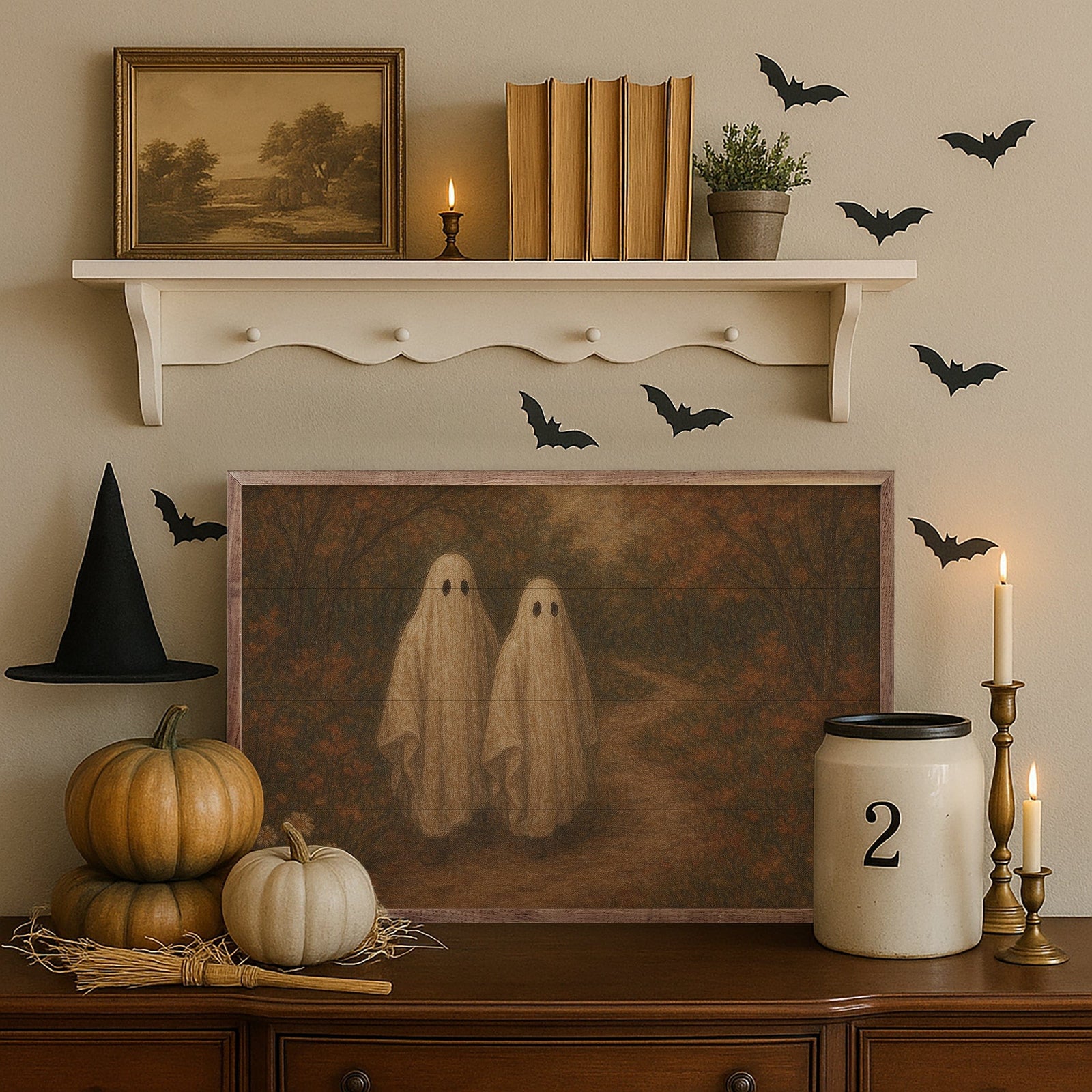 Kendrick Home Walnut Frames Vintage Ghost Couple