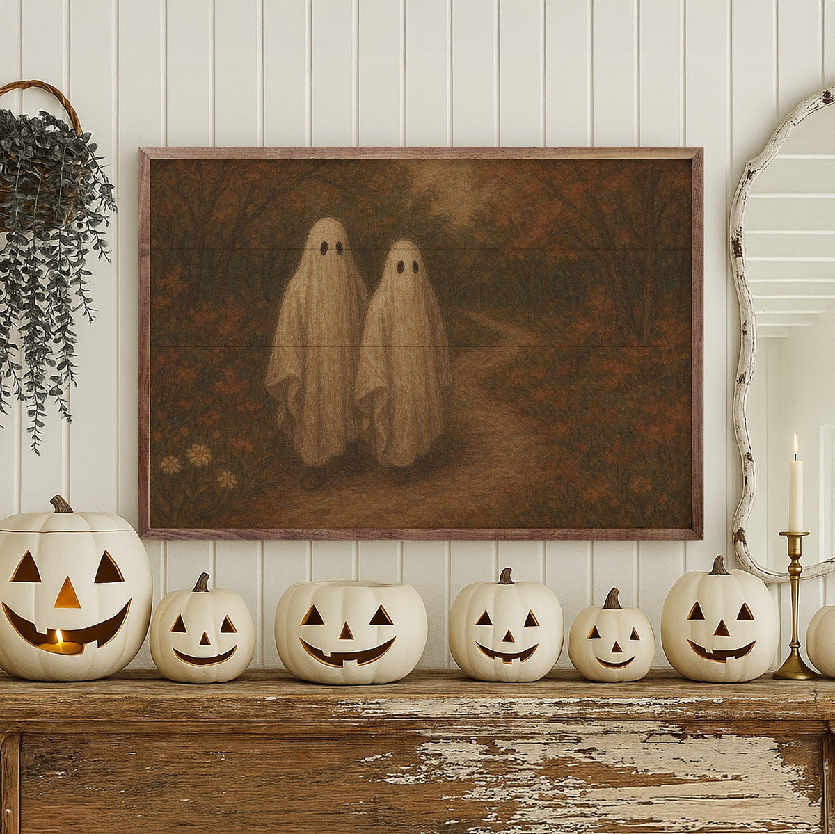Kendrick Home Walnut Frames Vintage Ghost Couple
