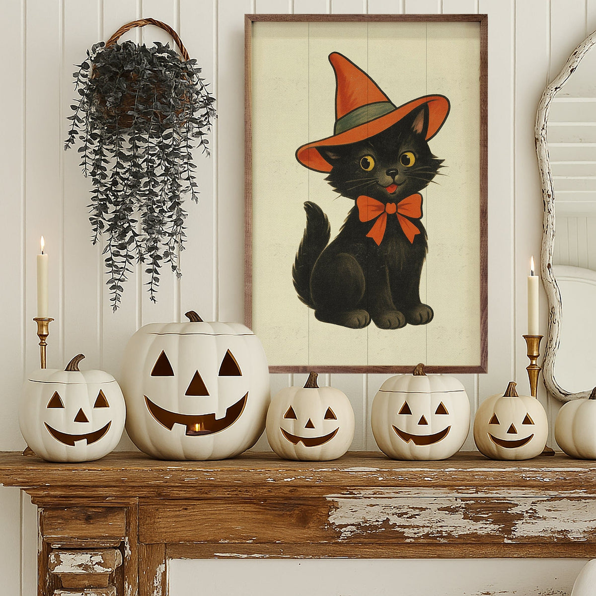 Kendrick Home Walnut Frames Vintage Halloween Cat