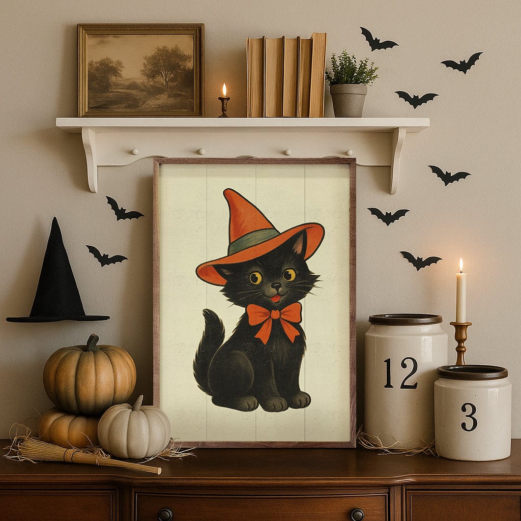 Kendrick Home Walnut Frames 5x8 Vintage Halloween Cat