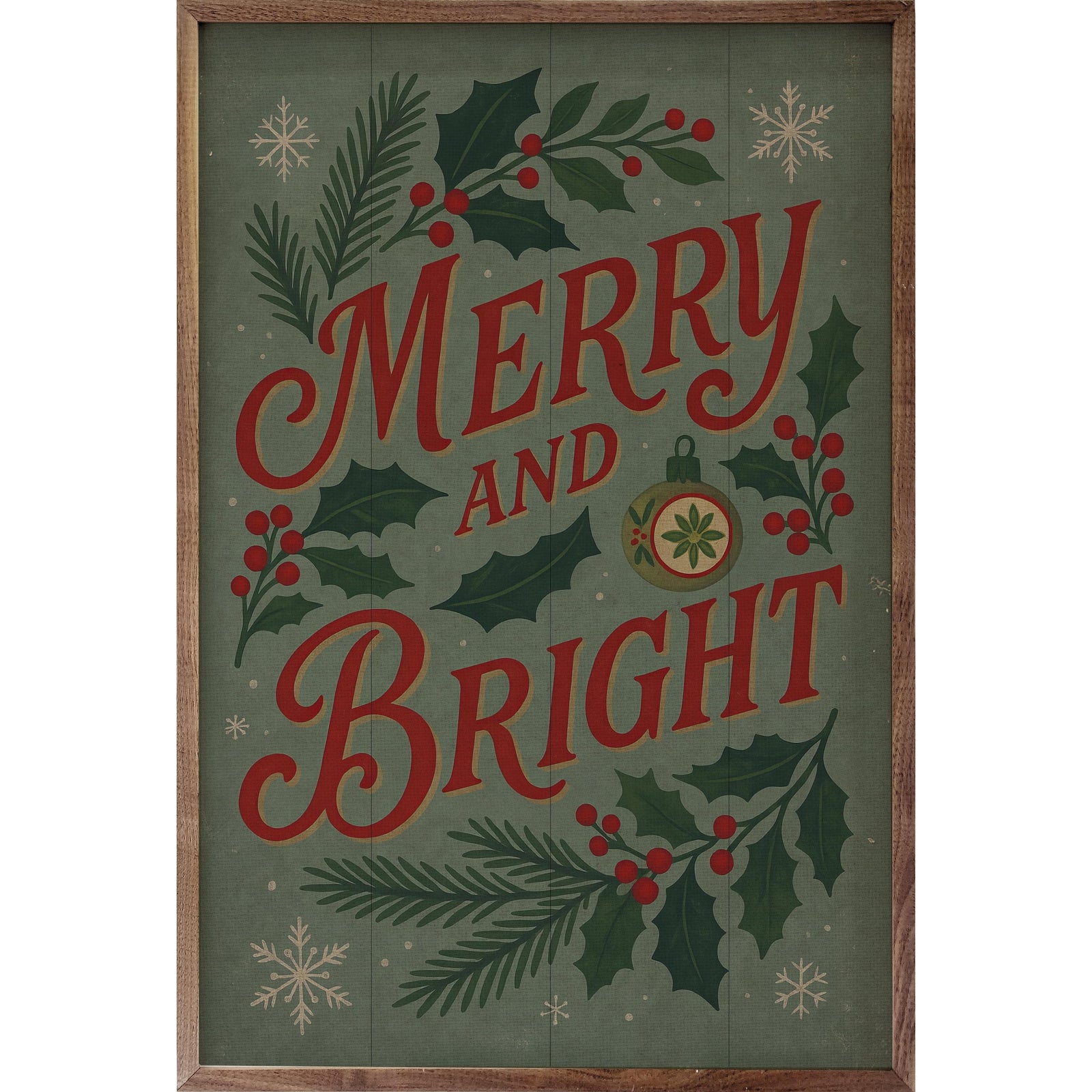 Kendrick Home Walnut Frames 5x8 Vintage Merry And Bright Printed and Framed Wall Sign