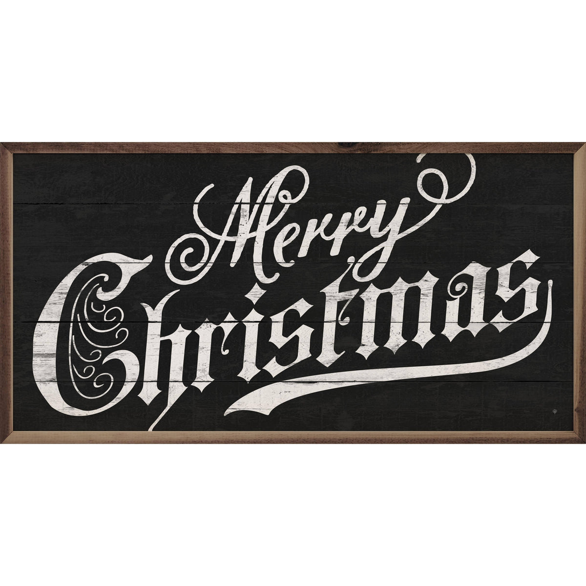 Kendrick Home Walnut Frames 16x8 Vintage Merry Christmas Black Printed and Framed Wall Sign