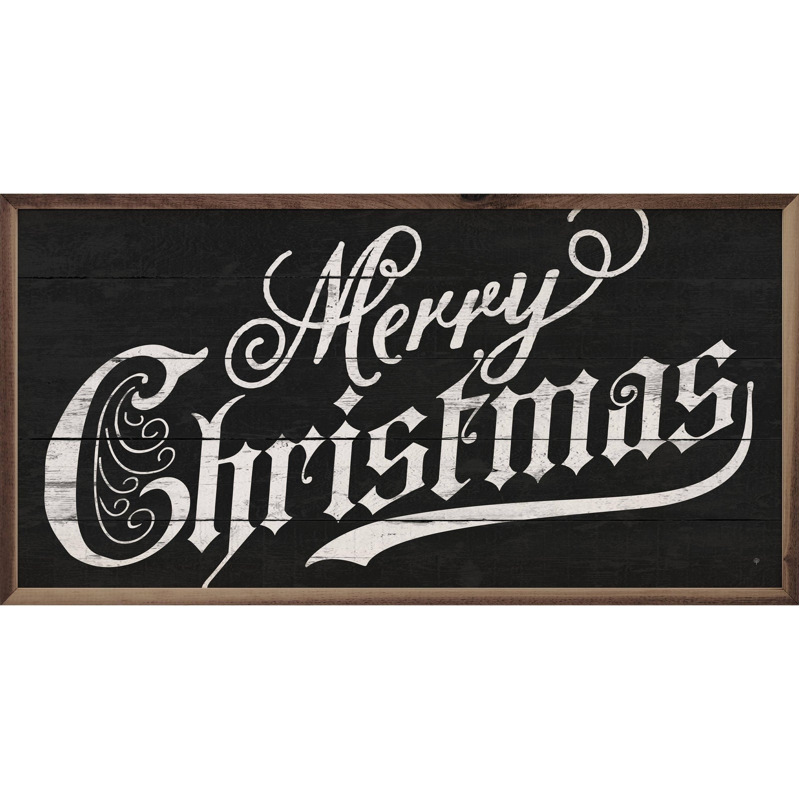 Kendrick Home Walnut Frames 16x8 Vintage Merry Christmas Black Printed and Framed Wall Sign