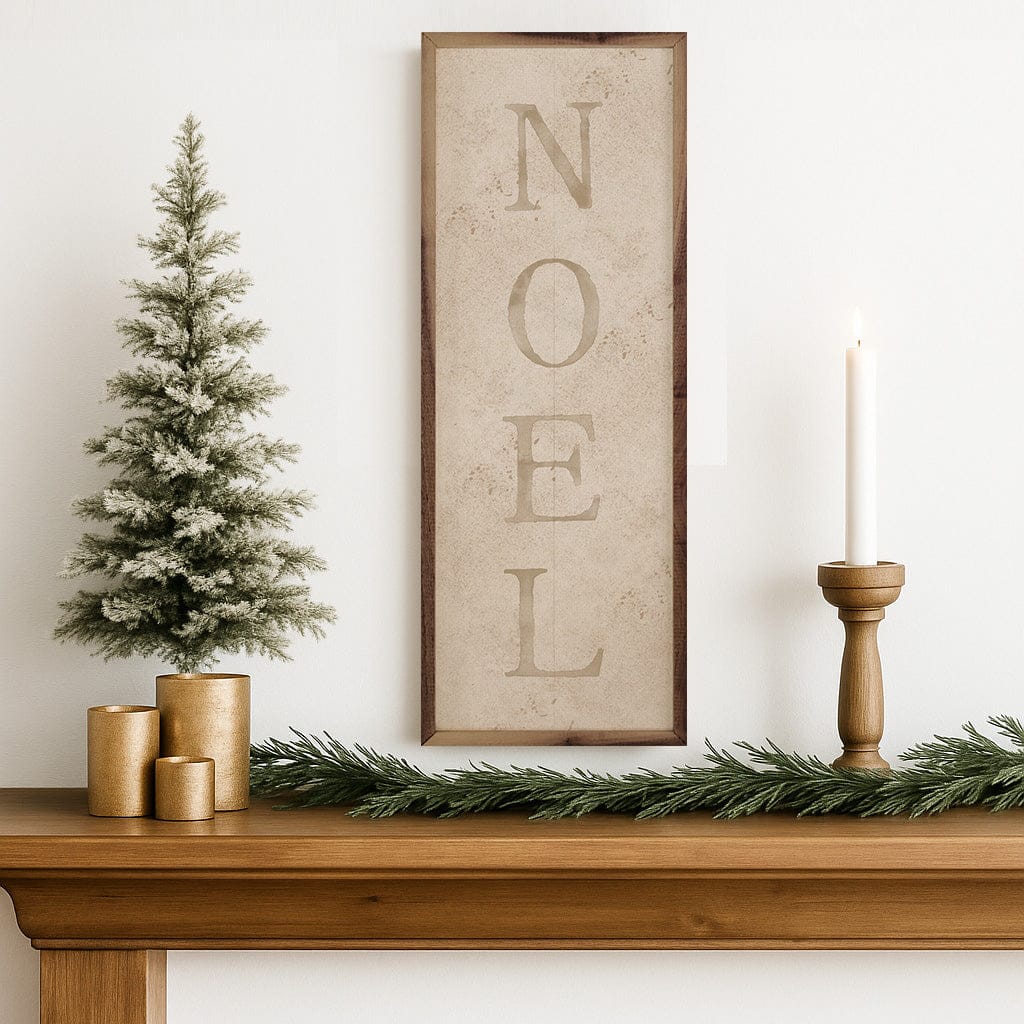 Kendrick Home Walnut Frames Vintage Noel Printed and Framed Wall Sign