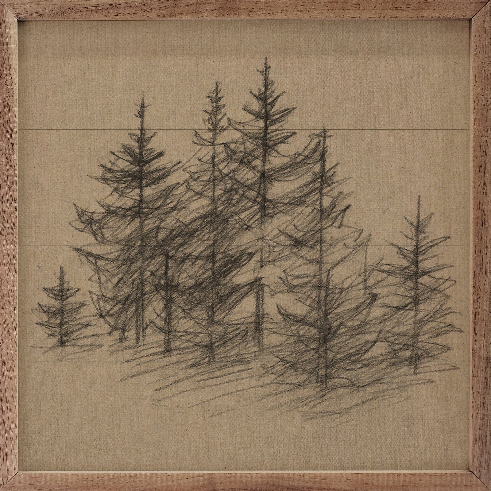 Kendrick Home Walnut Frames Vintage Pencil Drawing Pines Printed and Framed Wall Sign