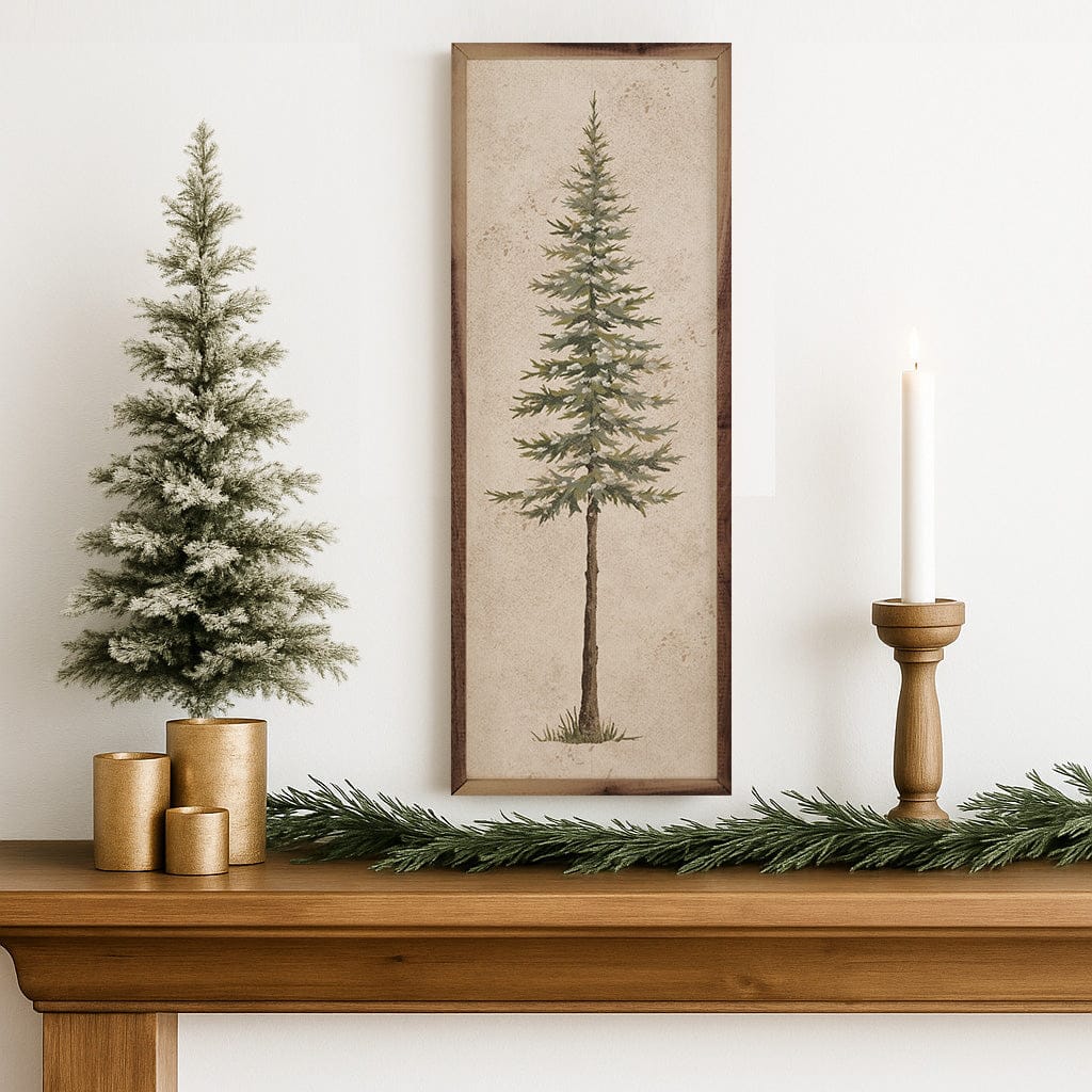 Kendrick Home Walnut Frames Vintage Pine Tree Printed and Framed Wall Sign