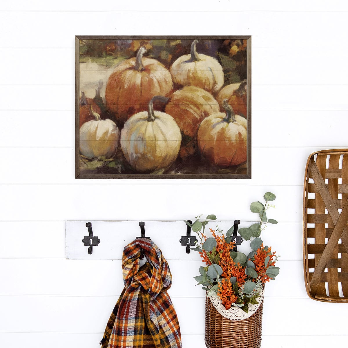 Kendrick Home Walnut Frames Vintage Pumpkins 1 By Nina Blue Printed and Framed Wall Sign