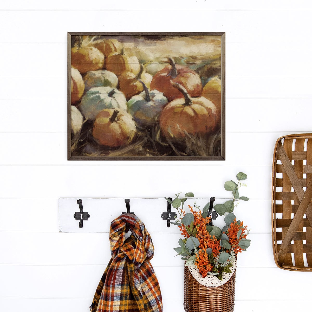 Kendrick Home Walnut Frames Vintage Pumpkins 2 By Nina Blue Printed and Framed Wall Sign