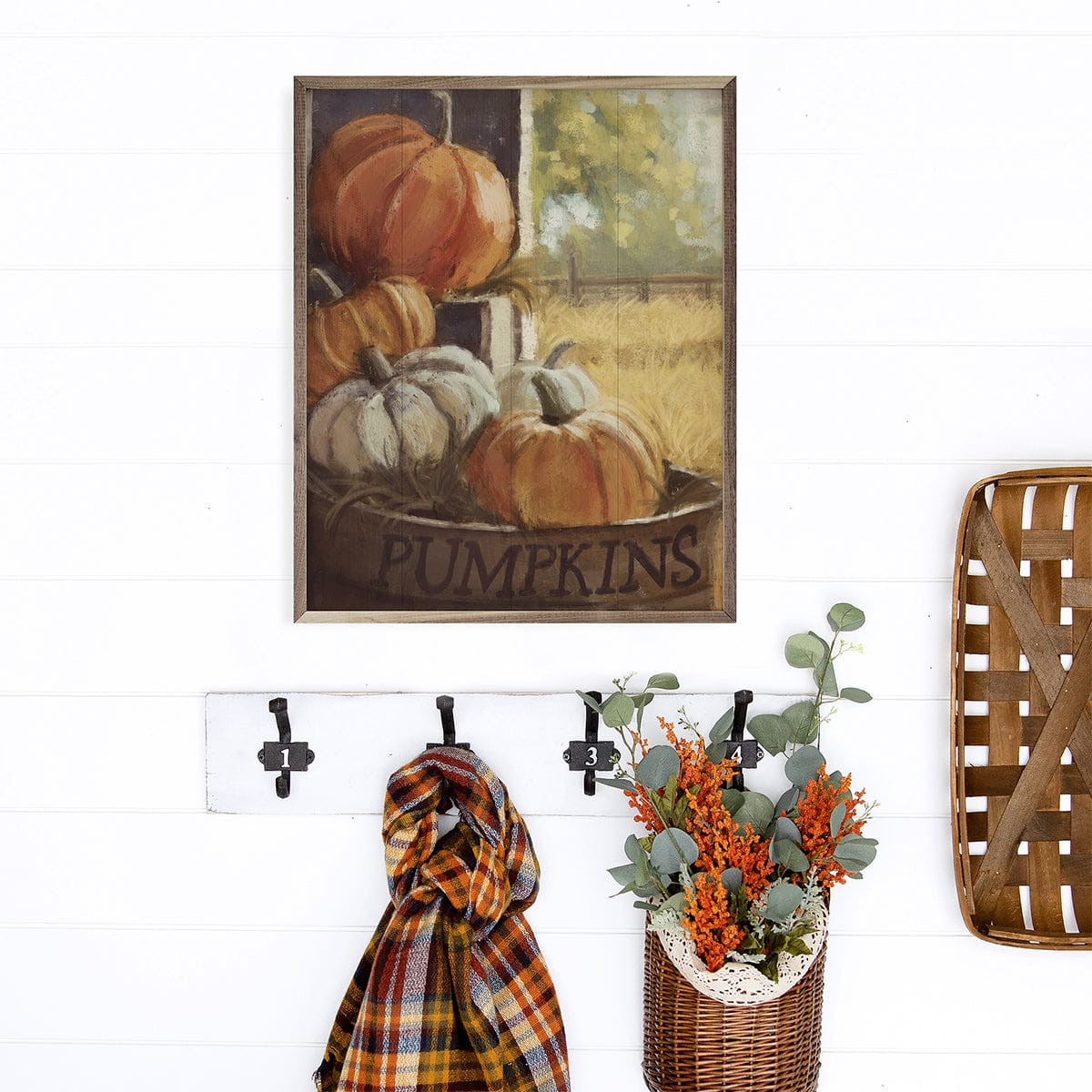 Kendrick Home Walnut Frames Vintage Pumpkins 4 By Nina Blue Printed and Framed Wall Sign