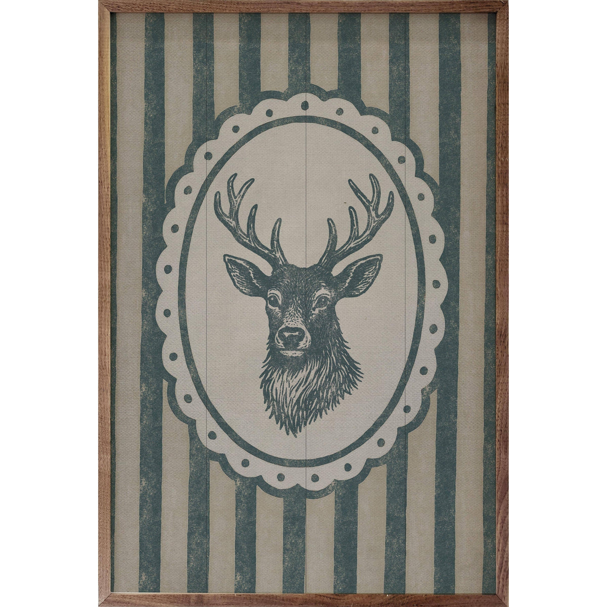 Kendrick Home Walnut Frames Vintage Reindeer Portrait Printed and Framed Wall Sign