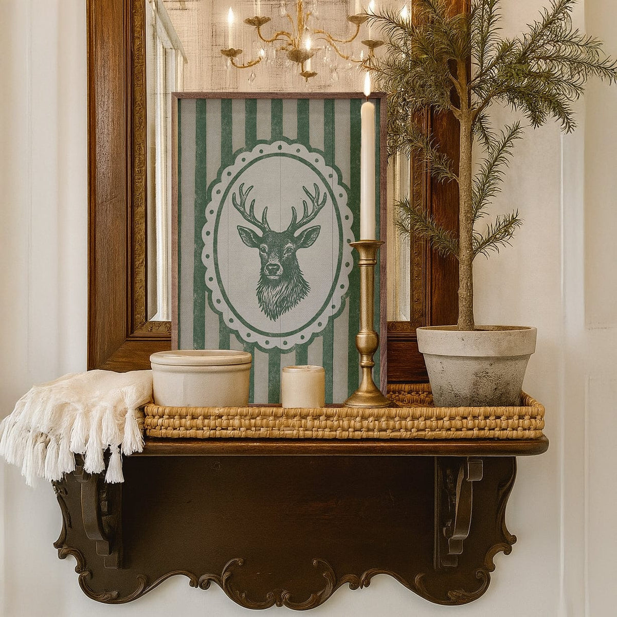 Kendrick Home Walnut Frames Vintage Reindeer Portrait Printed and Framed Wall Sign
