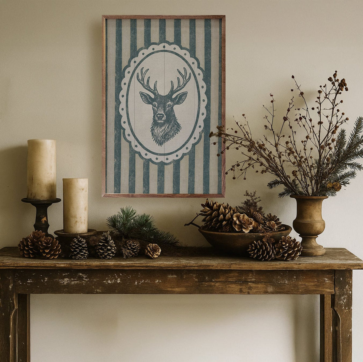 Kendrick Home Walnut Frames Vintage Reindeer Portrait Printed and Framed Wall Sign