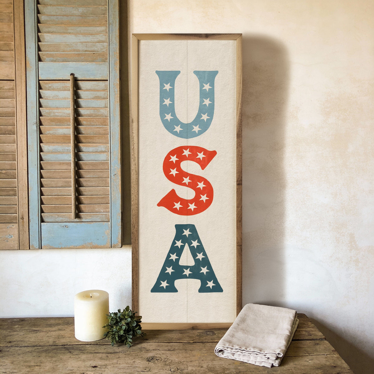 Vintage USA Stars Printed and Framed Wall Sign