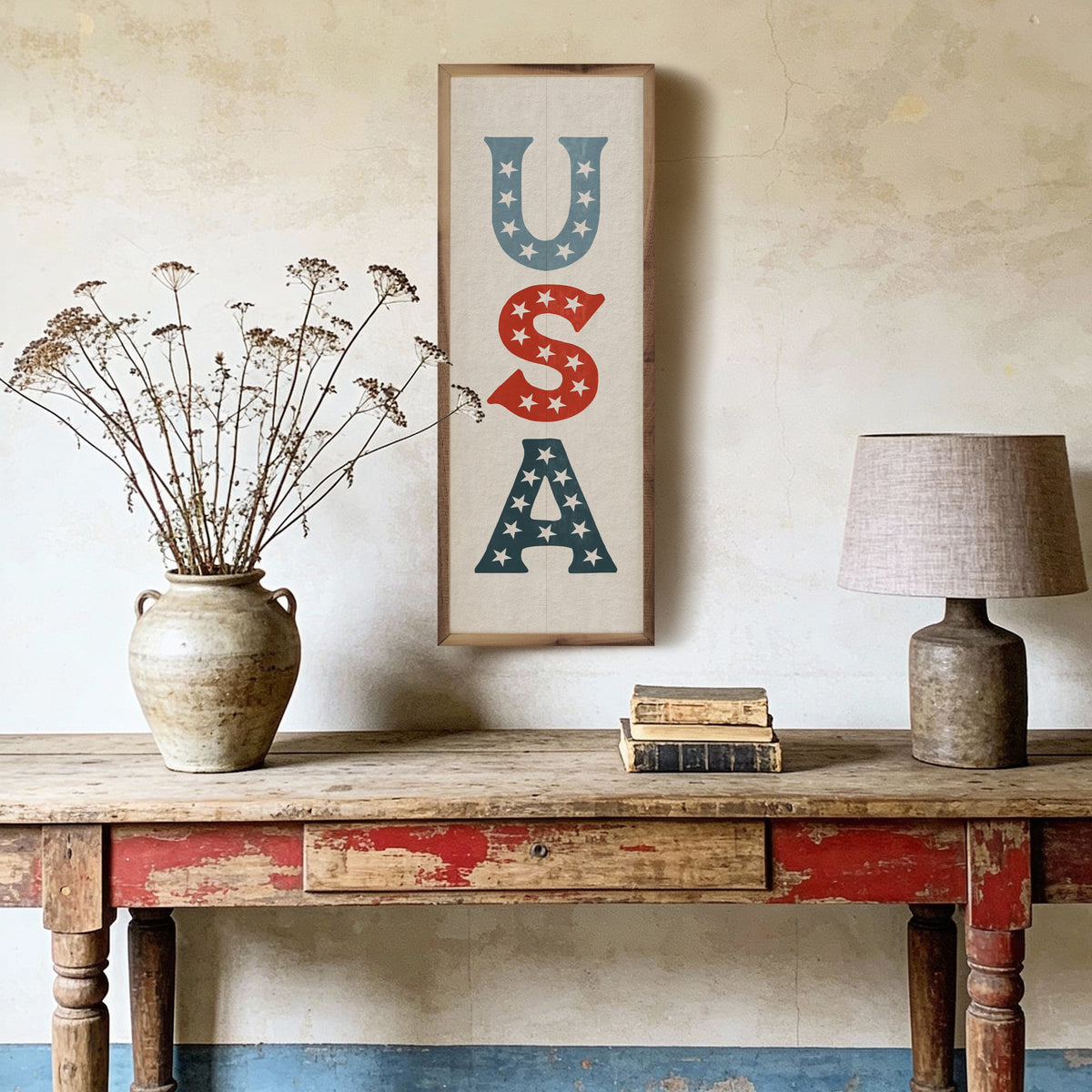 Vintage USA Stars Printed and Framed Wall Sign