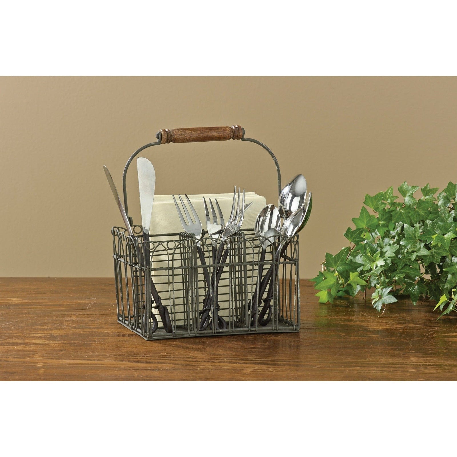 Vintage Wire Utensil / Napkin Caddy With Swivel Wooden Handle-Park Designs-The Village Merchant