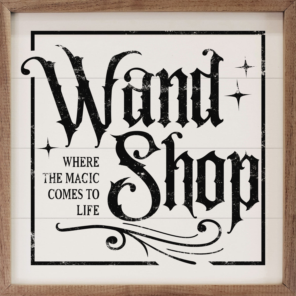 Kendrick Home Walnut Frames 4x4 Wand Shop Border White Printed and Framed Wall Sign