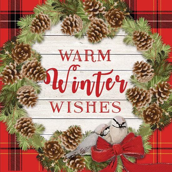 Penny Lane Publishing Warm Winter Wishes Pinecone Wreath By Bluebird Barn Art Print - 12 X 12