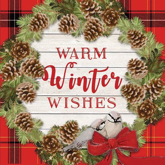 Warm Winter Wishes Pinecone Wreath By Bluebird Barn Art Print - 12 X 12-Penny Lane Publishing-The Village Merchant