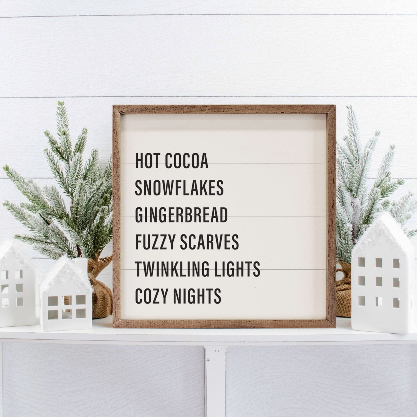 Kendrick Home Walnut Frames 4x4 Warm Winter Words White Printed and Framed Wall Sign