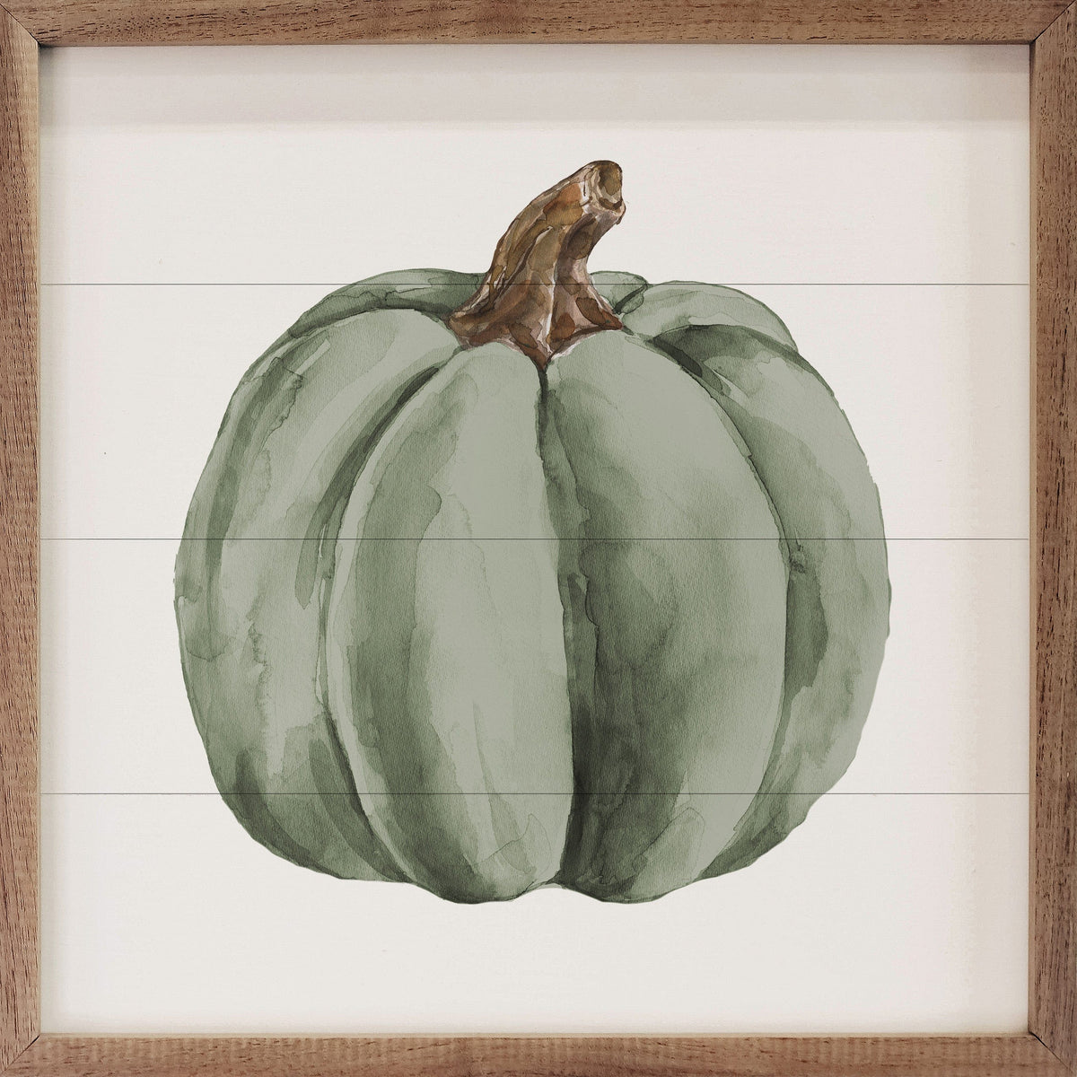 Kendrick Home Walnut Frames 4x4 Watercolor Green Pumpkin Printed and Framed Wall Sign