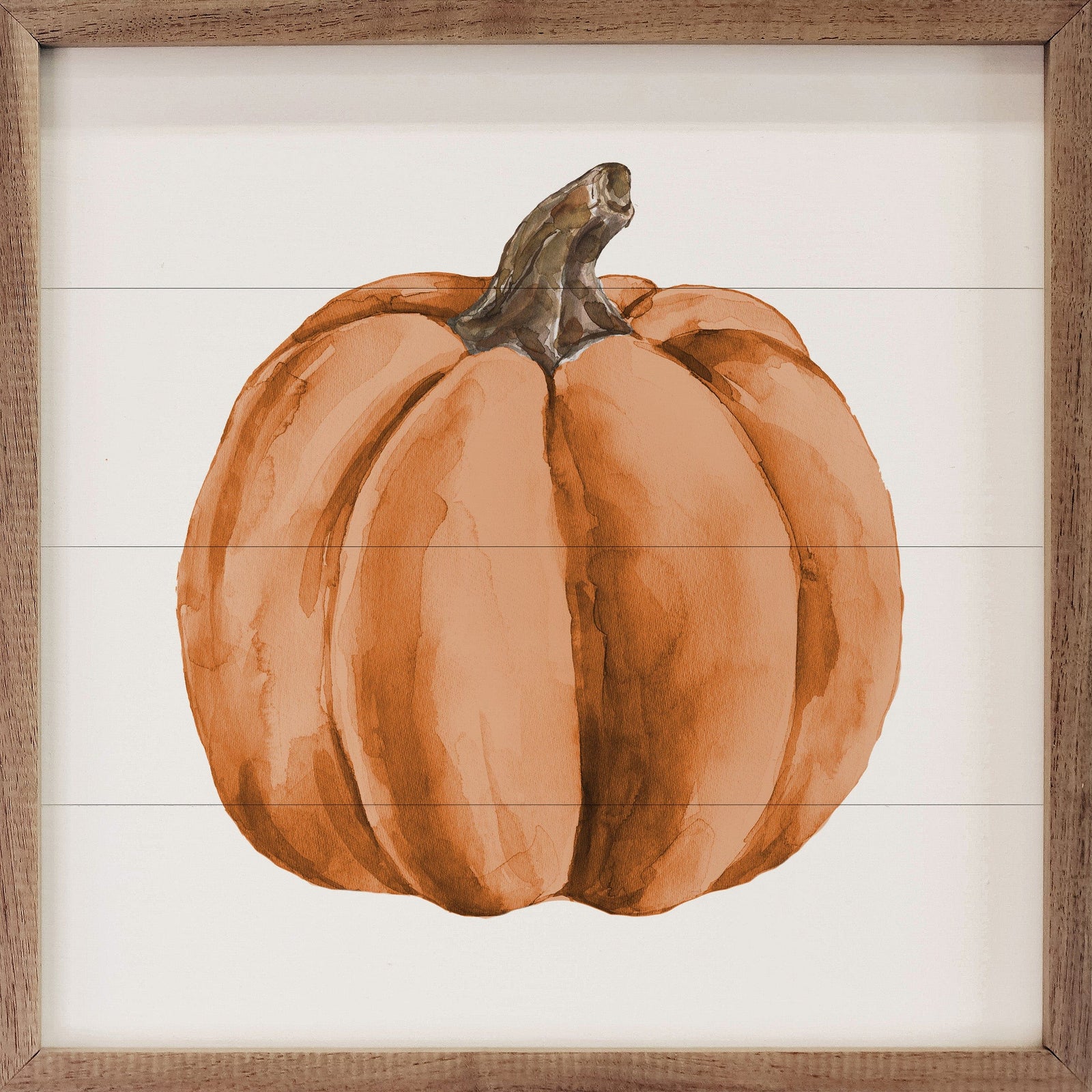 Kendrick Home Walnut Frames 4x4 Watercolor Orange Pumpkin Printed and Framed Wall Sign