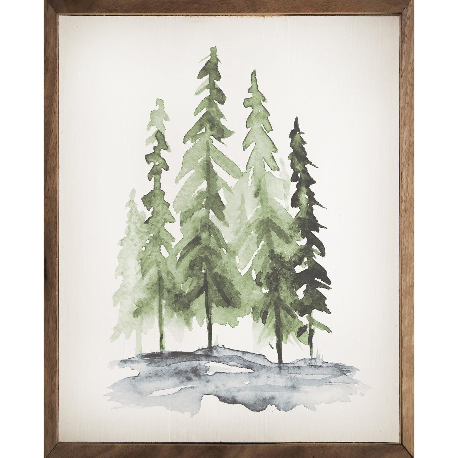Kendrick Home Walnut Frames 8x10 Watercolor Pines Printed and Framed Wall Sign