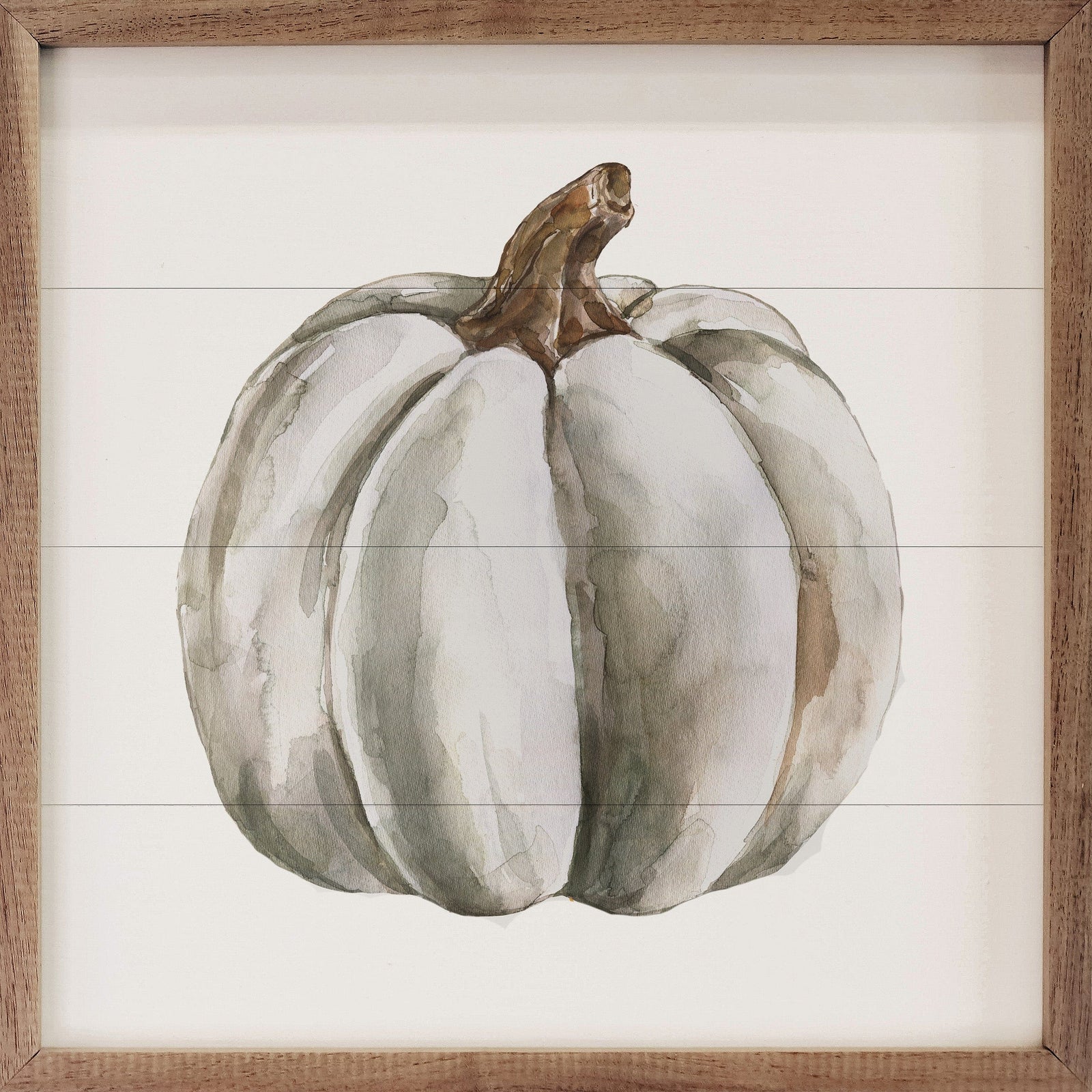 Kendrick Home Walnut Frames 4x4 Watercolor White Pumpkin Printed and Framed Wall Sign