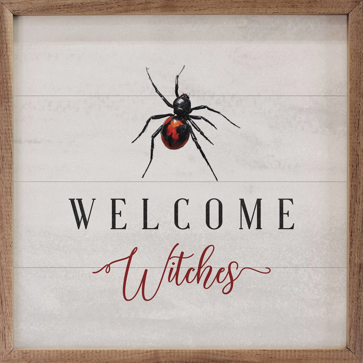 Kendrick Home Walnut Frames 4x4 Welcome Witches Spider White Printed and Framed Wall Sign