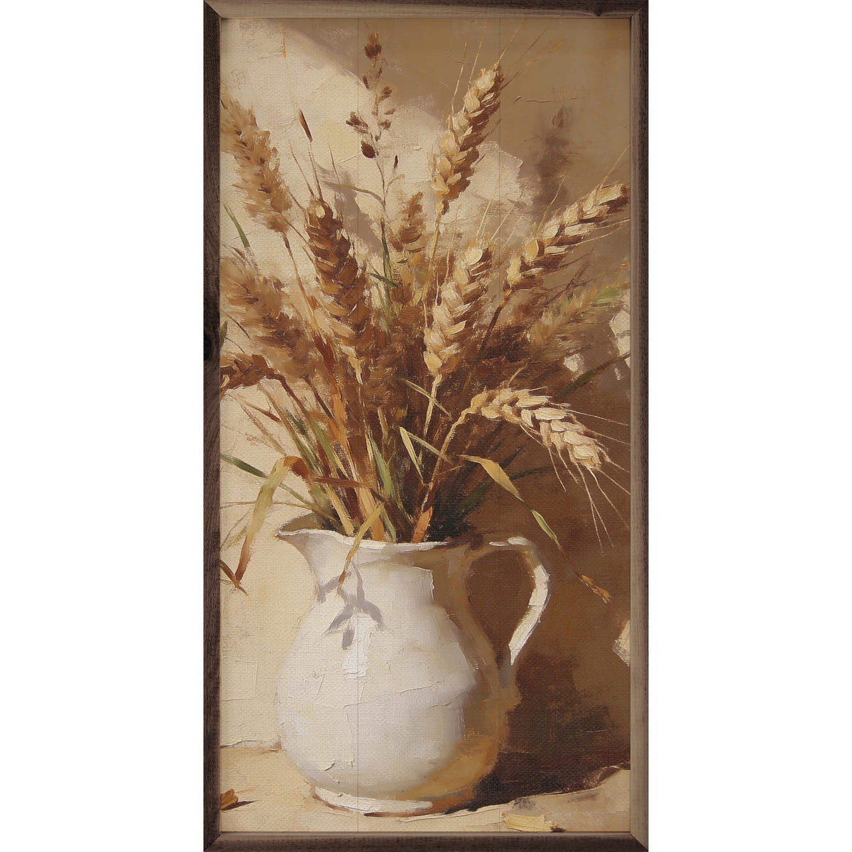 Kendrick Home Walnut Frames 8x16 Wheat And Field Grass Arrangement Printed and Framed Wall Sign