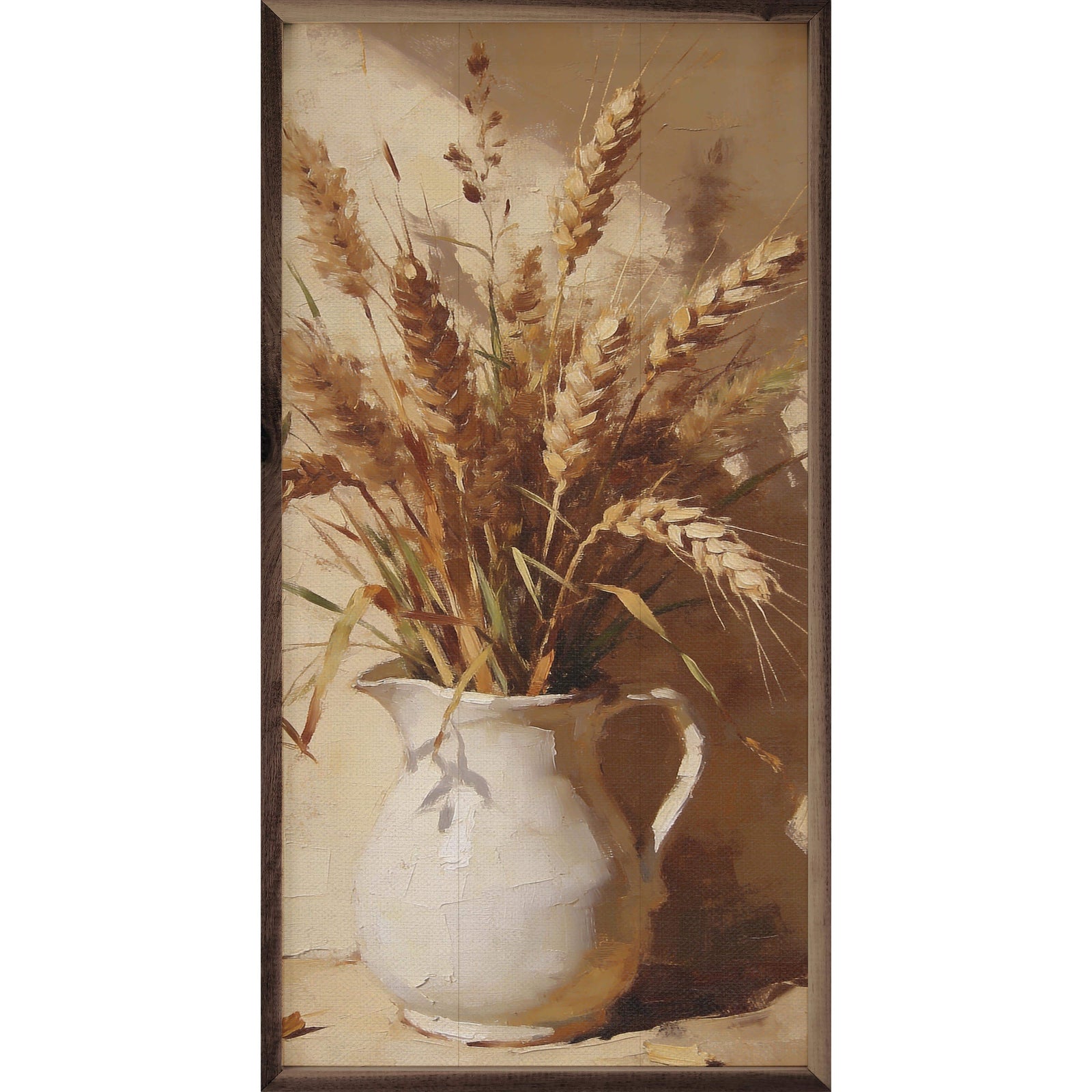 Kendrick Home Walnut Frames 8x16 Wheat And Field Grass Arrangement Printed and Framed Wall Sign