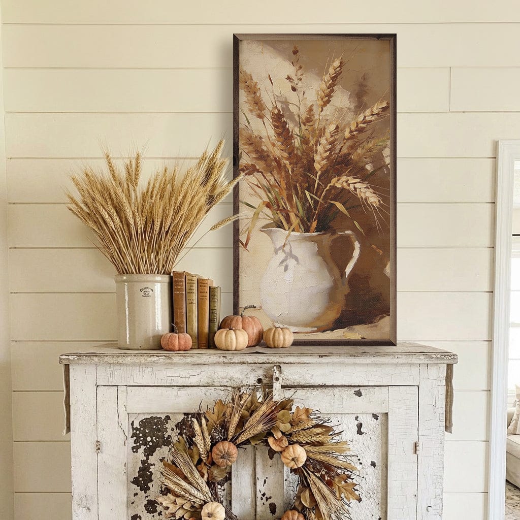 Kendrick Home Walnut Frames 8x16 Wheat And Field Grass Arrangement Printed and Framed Wall Sign