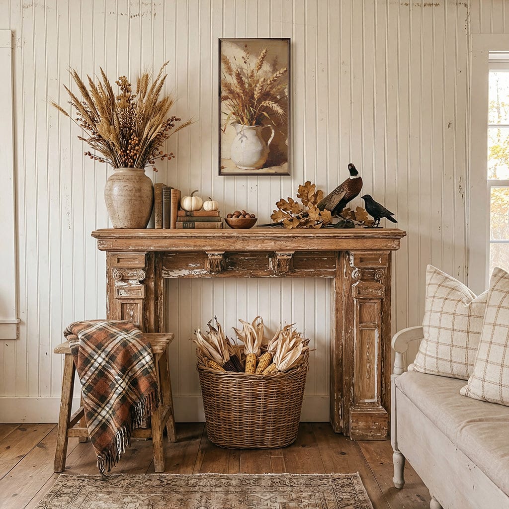 Kendrick Home Walnut Frames Wheat And Field Grass Arrangement Printed and Framed Wall Sign