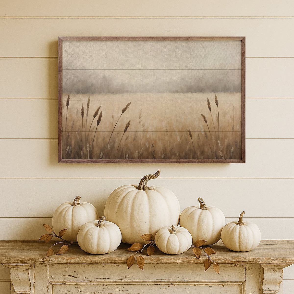 Kendrick Home Walnut Frames Wheat Field Printed and Framed Wall Sign