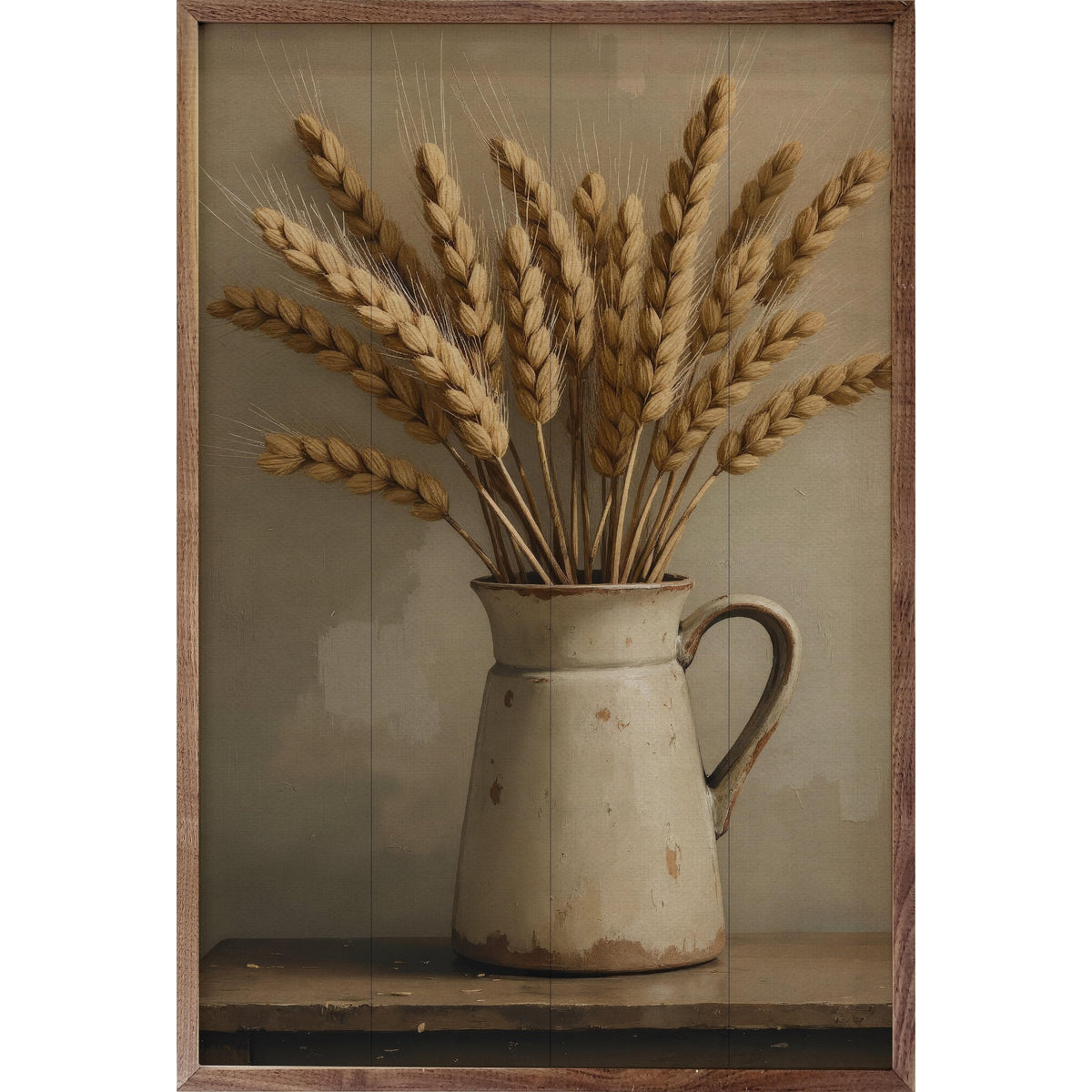 Kendrick Home Walnut Frames 5x8 Wheat In White Vase Printed and Framed Wall Sign