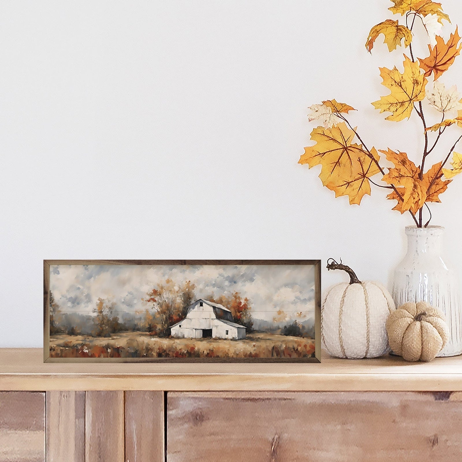 Kendrick Home Walnut Frames 12x4 White Barn In The Fall