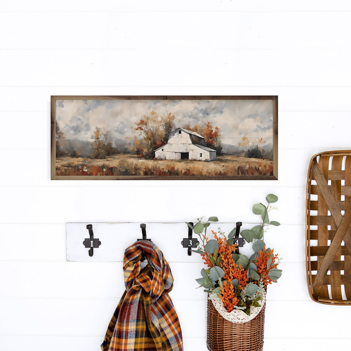 Kendrick Home Walnut Frames White Barn In The Fall