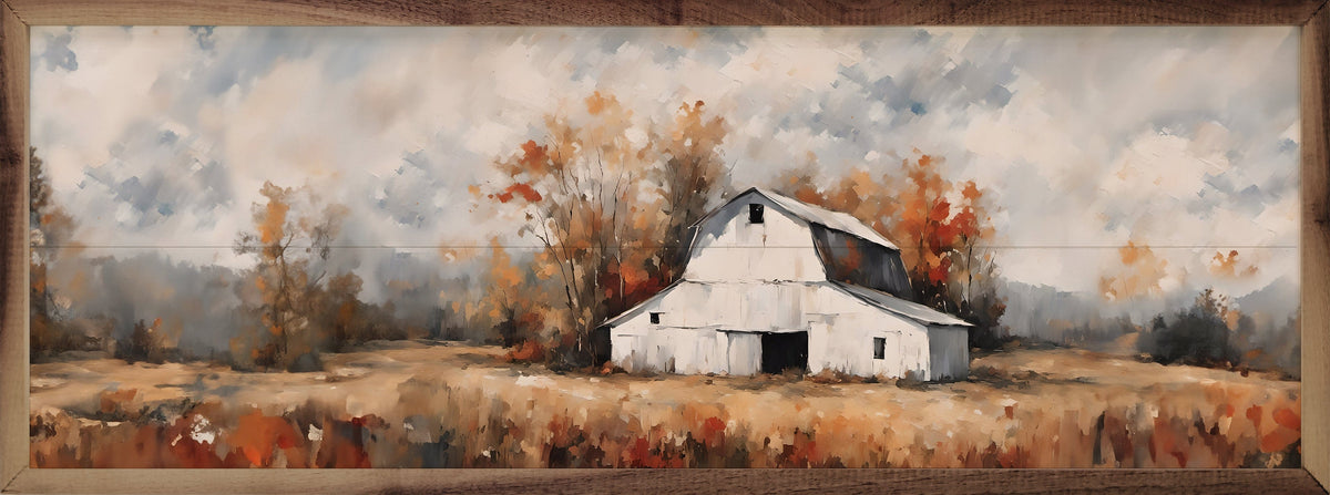 Kendrick Home Walnut Frames 12x4 White Barn In The Fall