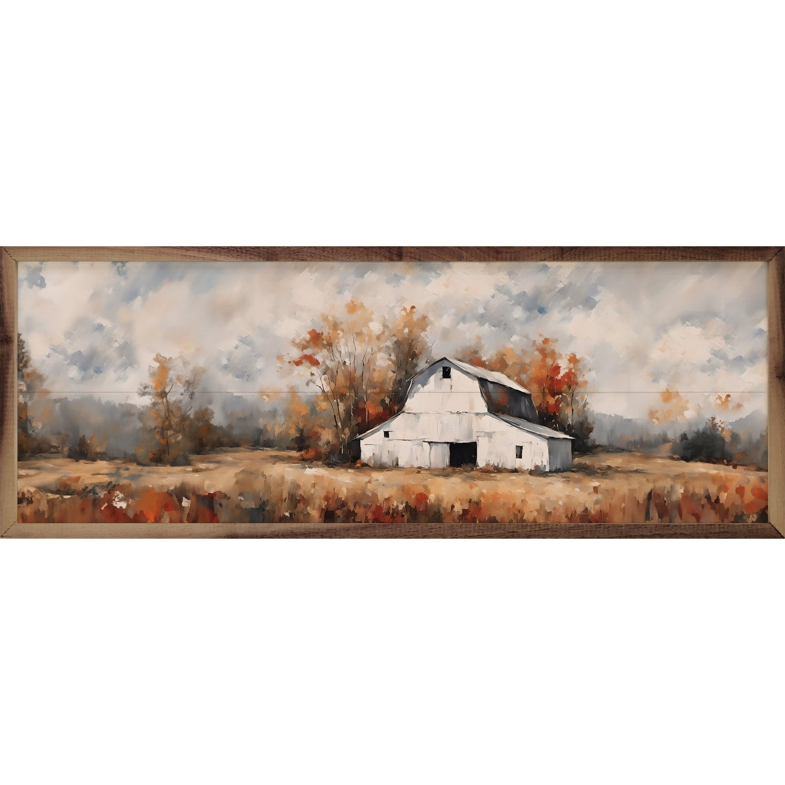 Kendrick Home Walnut Frames 12x4 White Barn In The Fall