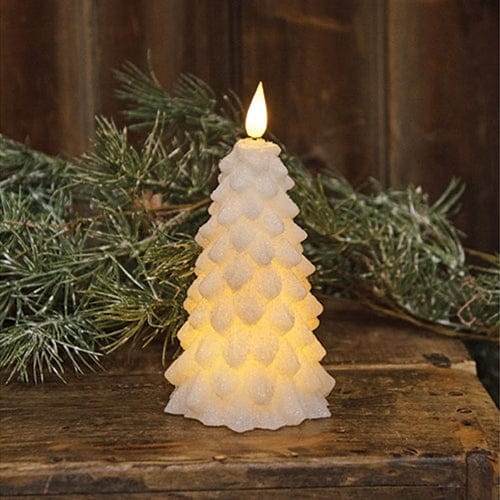 White Christmas Tree LED Battery Candle With Timer & Moving Flame - 2 Sizes Available