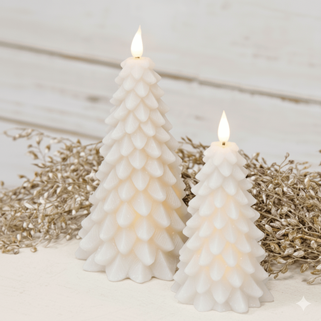 White Christmas Tree LED Battery Candle With Timer & Moving Flame - 2 Sizes Available